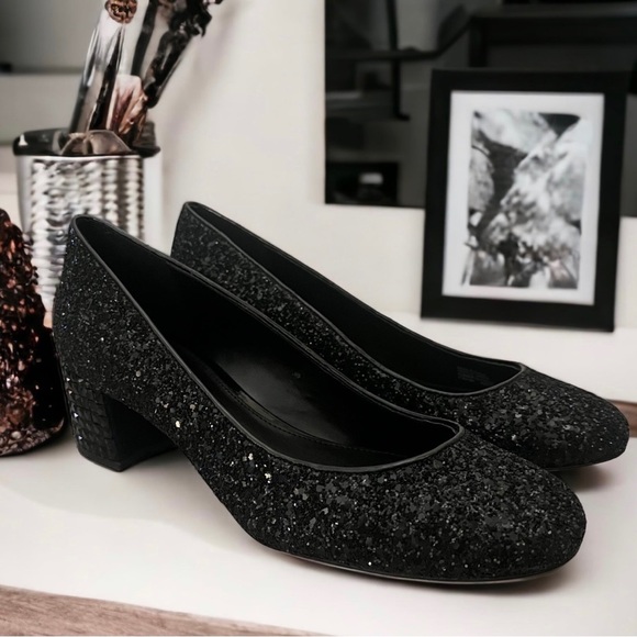 SOLD-MICHAEL Michael Kors Arabella Kitten Pump Black Chunky Glitter Crystal 8.5 - Picture 2 of 10
